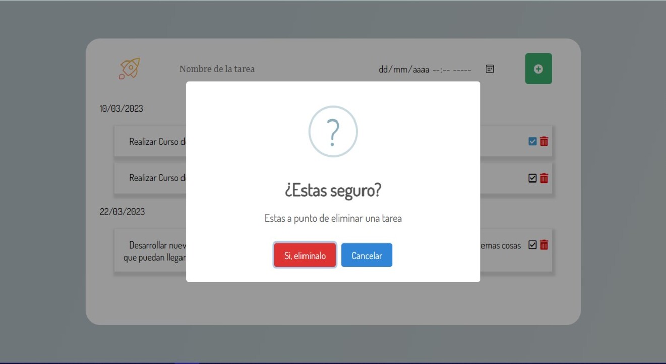 Validation alert delete task